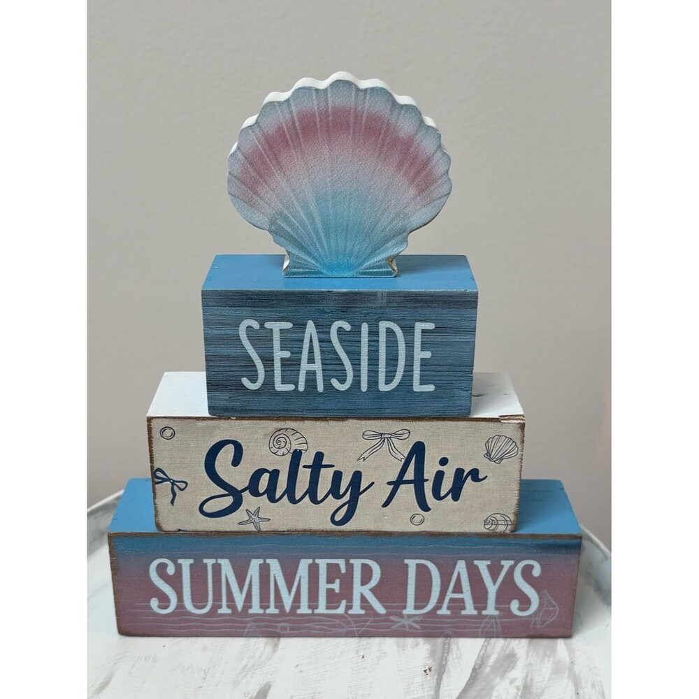 4 Piece Set ~ Beach Themed Seaside, Salty Air, Summer Days with a colorful seash
